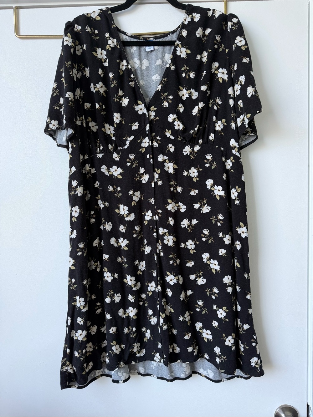 Old Navy Black Floral V-Neck Mini Dress